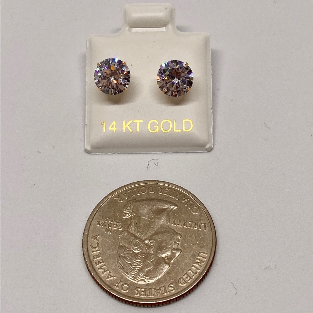 Studs diamonds CZ solid gold 14k pretty 2 carat - Picture 6 of 9